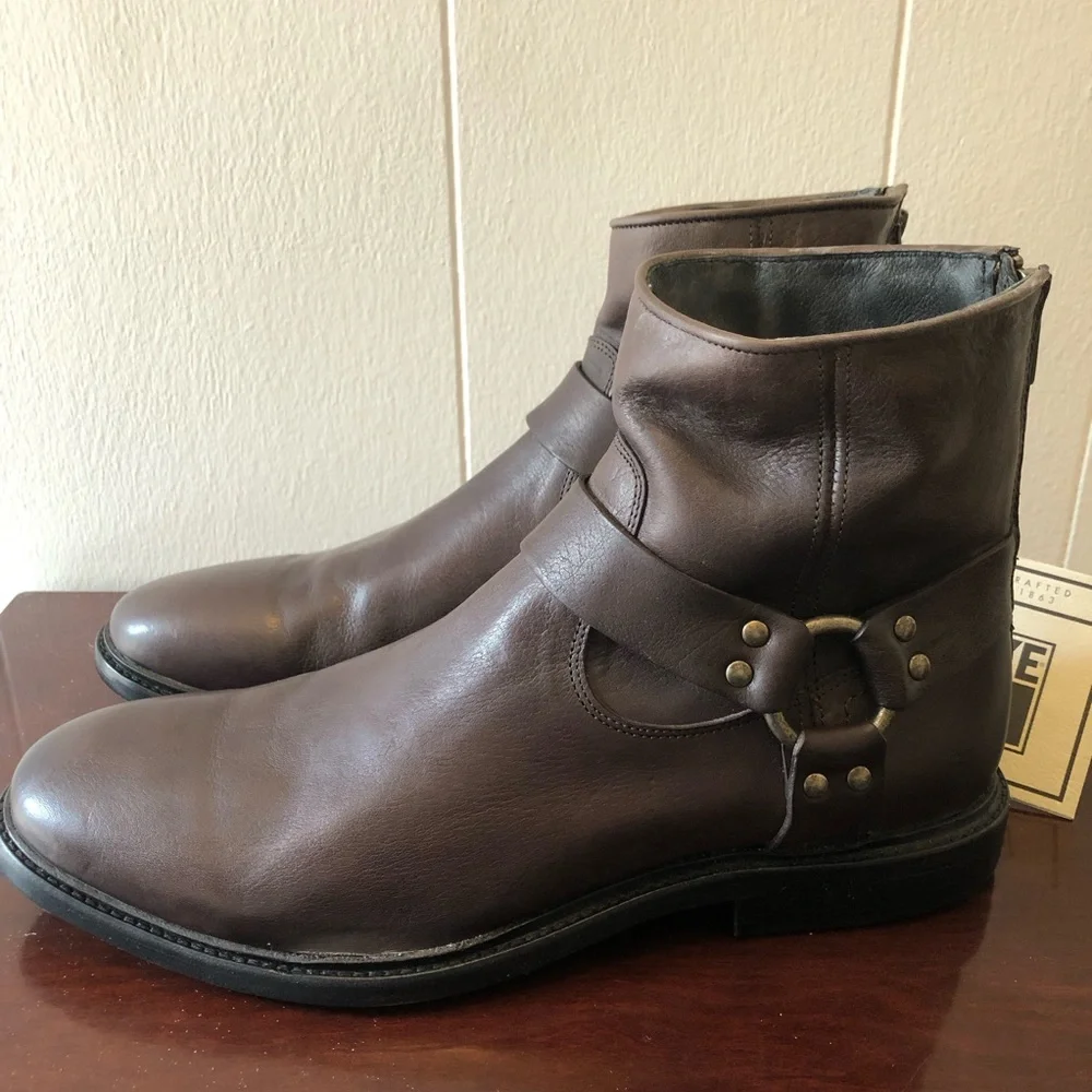 Frye Men Sz 10 Dark Brown Leather Harness Ankle Boots